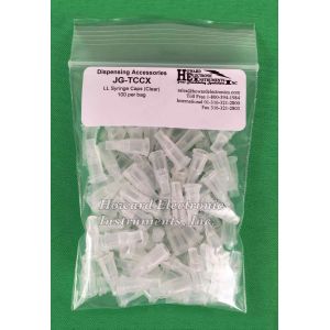 JG-TCCX Jensen Global Luer Lock Syringe Cap (Clear) twists on the end of any luer lock syringe, or press fits on a luer slip syringe  100 per bag