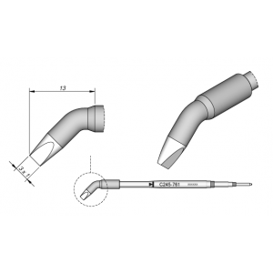 C245-761 (3.0x1.0mm x 13mm JBC Tools Bent Soldering Cartridge