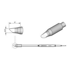 C245-812 (3.0mm x 8mm) JBC Tools Angled Soldering Cartridge